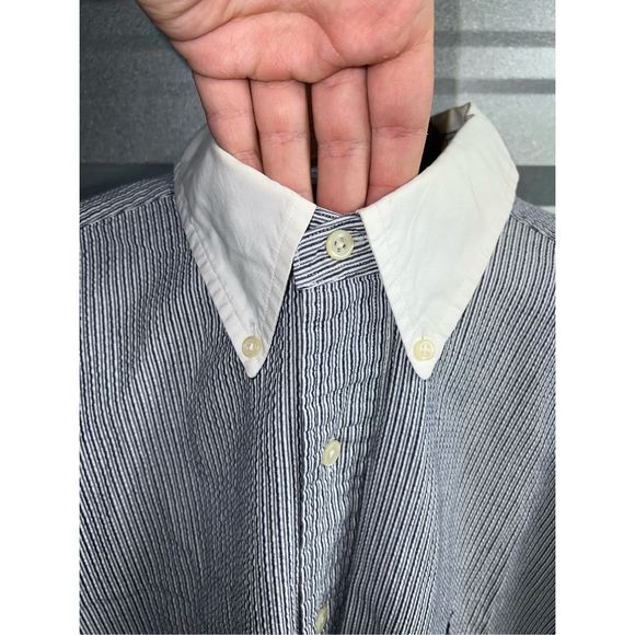 Navy & White Polo Ralph Lauren Button Contrast Collar Down Shirt Size XL - Picture 3 of 8